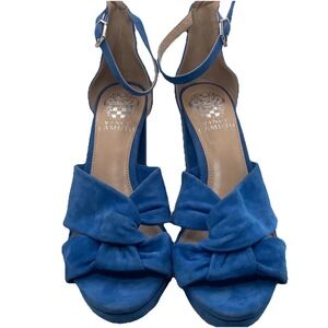 Vince Camuto Corlesta Blue Suede Knotted Dress Sandals Ankle Strap Heels 6.5 New